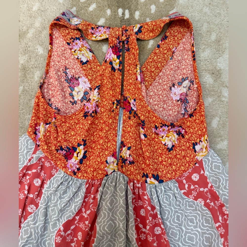 Free People Dream Darlin orange floral print v-neck halter tank top women’s L - Picture 6 of 9